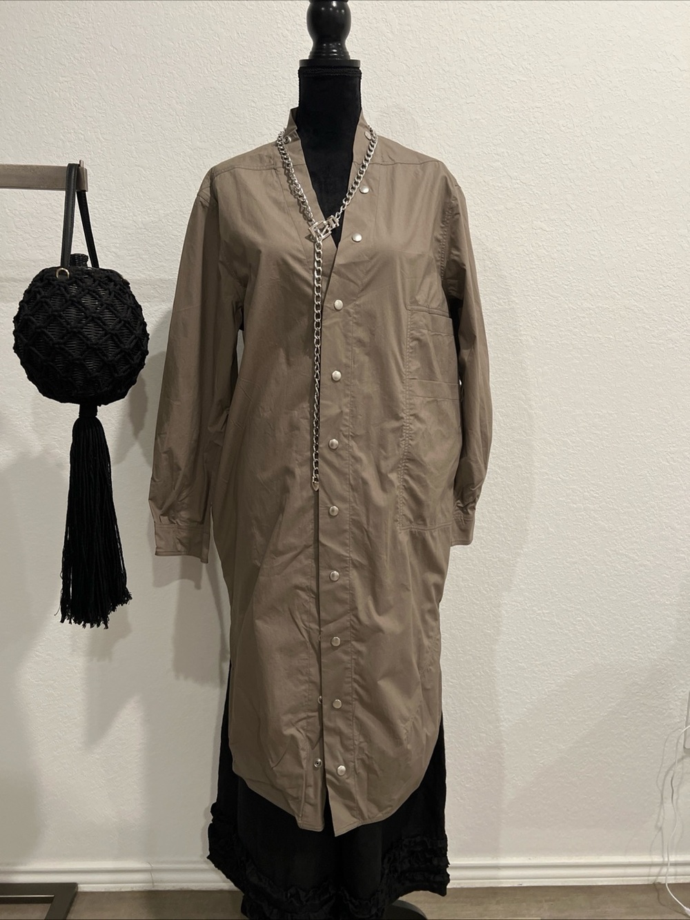 Rick Owens Taupe Button-Front Long Jacket